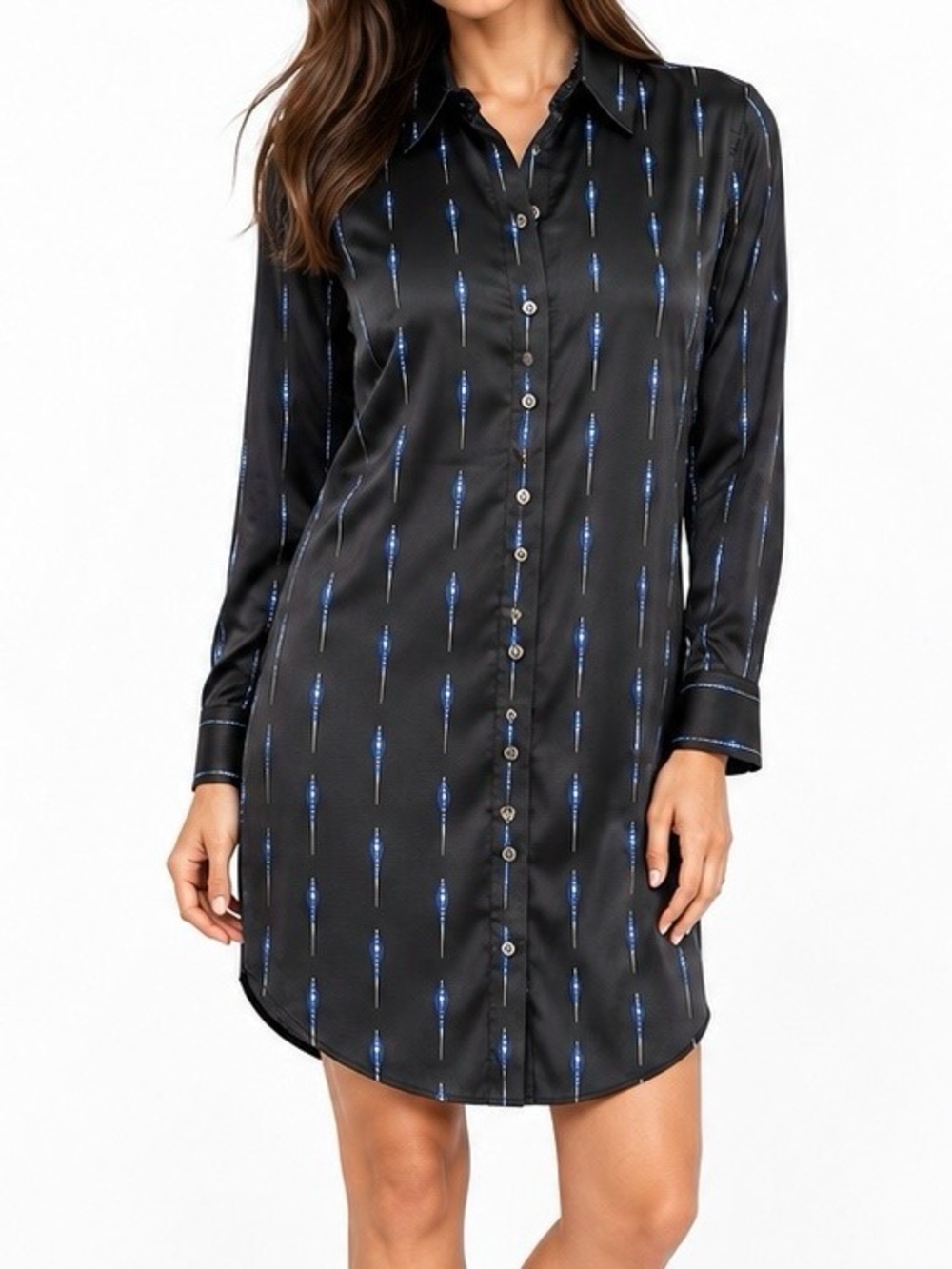 Equipment Femme Essential Dress Black Blue Print Silk Shirt Dress S/P
